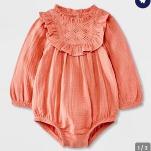 Cat & Jack Pink Coral Ruffle Long Sleeve Onesie, 18M